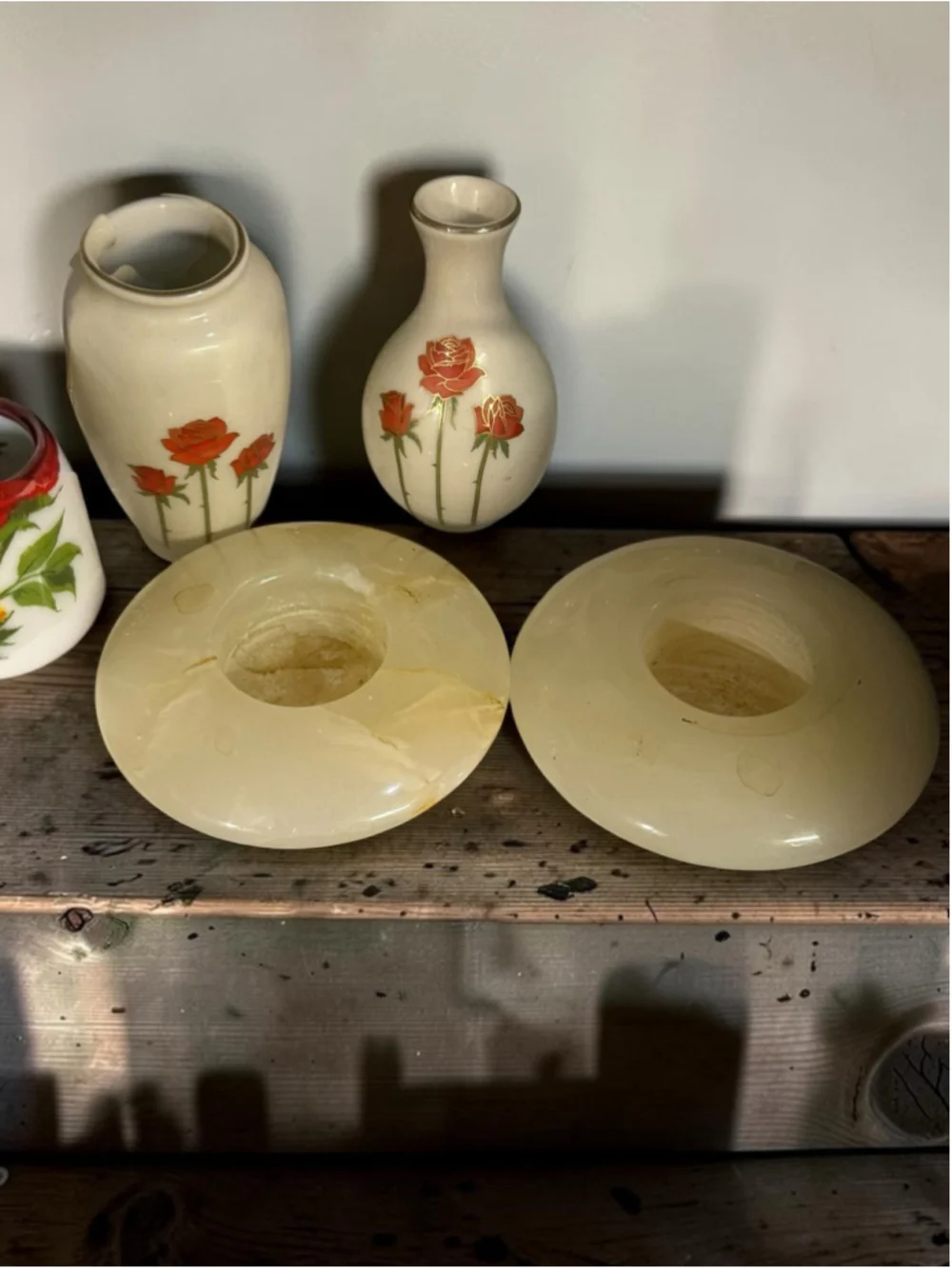 Vintage Turned alabaster (or onyx marble) candle holders set of 2